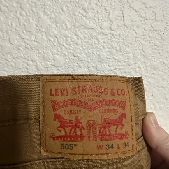 Levi’s 505 Jeans 34x34 Men’s Khaki Tan Regular Straight Denim Cotton Preppy - Picture 3 of 5